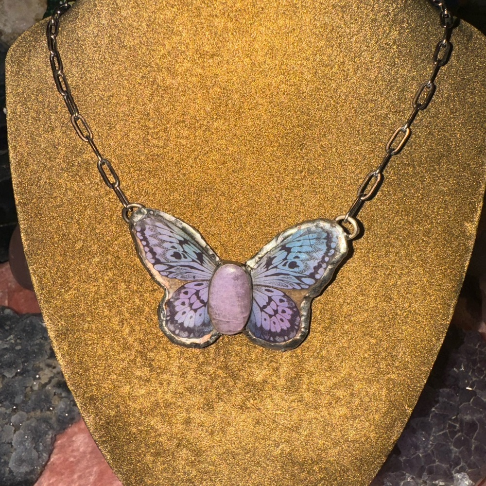 Natural Kunzite butterfly necklace